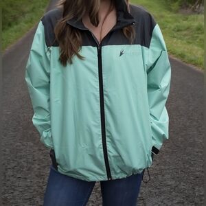 Frogg Toggs S/M Hooded Rain Outdoor Gorpcore Mint & Black Jacket